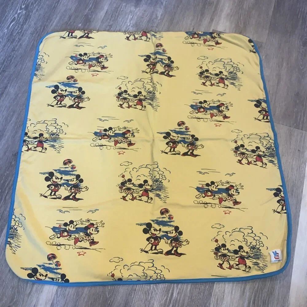 Disney Junk Food Baby Blanket Mickey Minnie Mouse Yellow Blue Retro Beach Cotton
